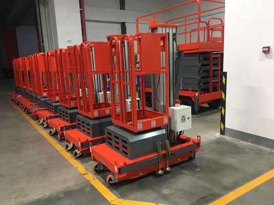 Plataforma de trabalho de alumínio de empurrão manual de mastro único com porta de dobradiça dupla