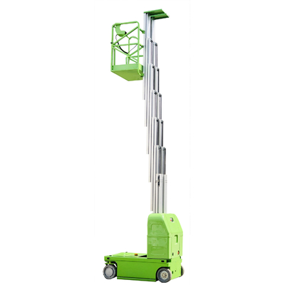 Green 9m  Double Mast Self Propelled Vertical Lift With Hydraulic Turning Wheel